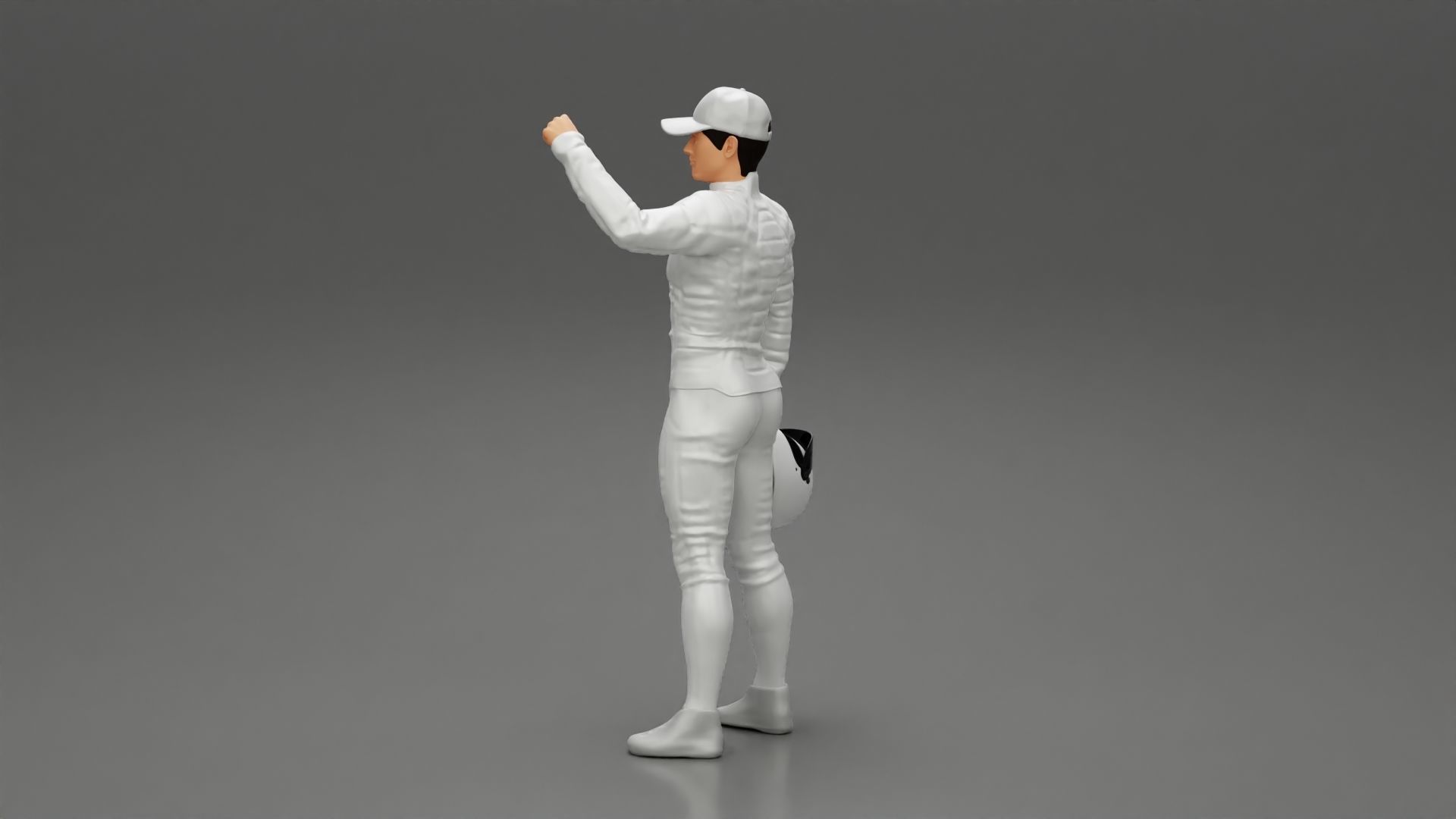 Motorbiker holding his helmet while waving his hand 3D print model_4