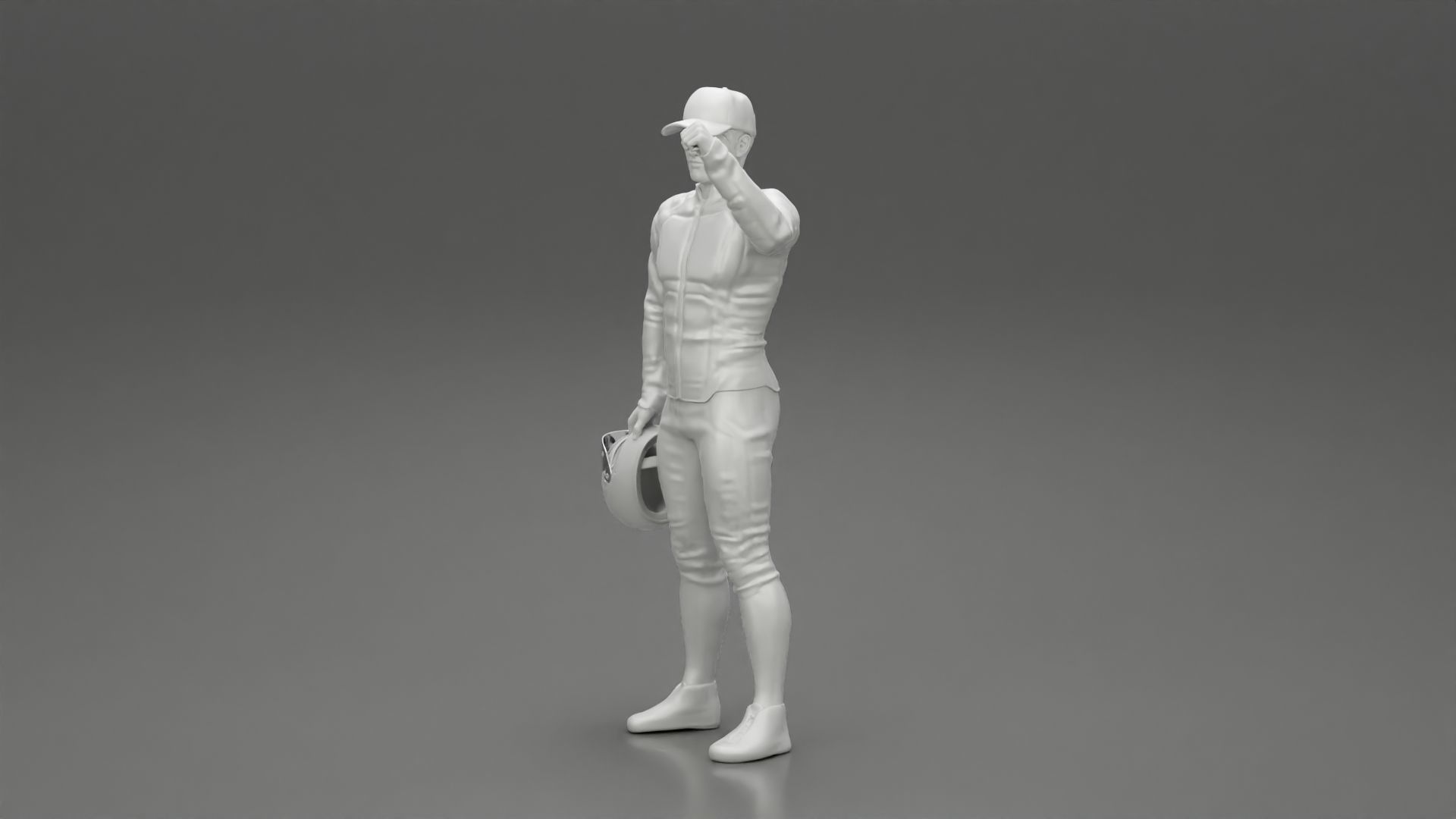 Motorbiker holding his helmet while waving his hand 3D print model_11
