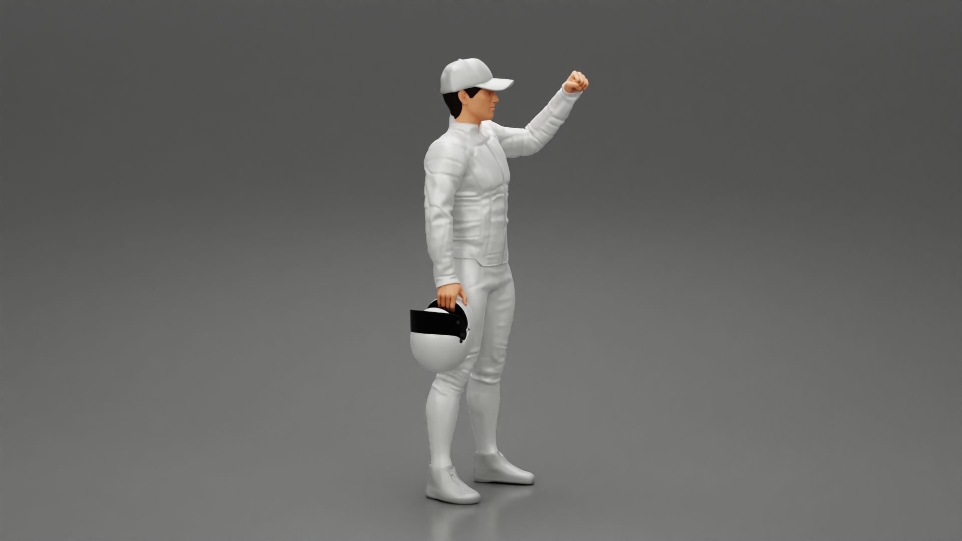 Motorbiker holding his helmet while waving his hand 3D print model_1