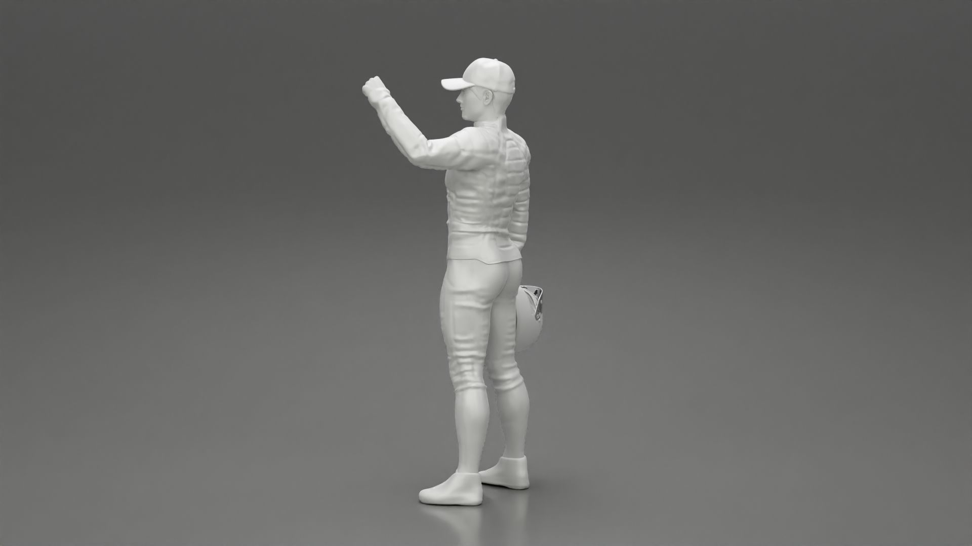 Motorbiker holding his helmet while waving his hand 3D print model_10
