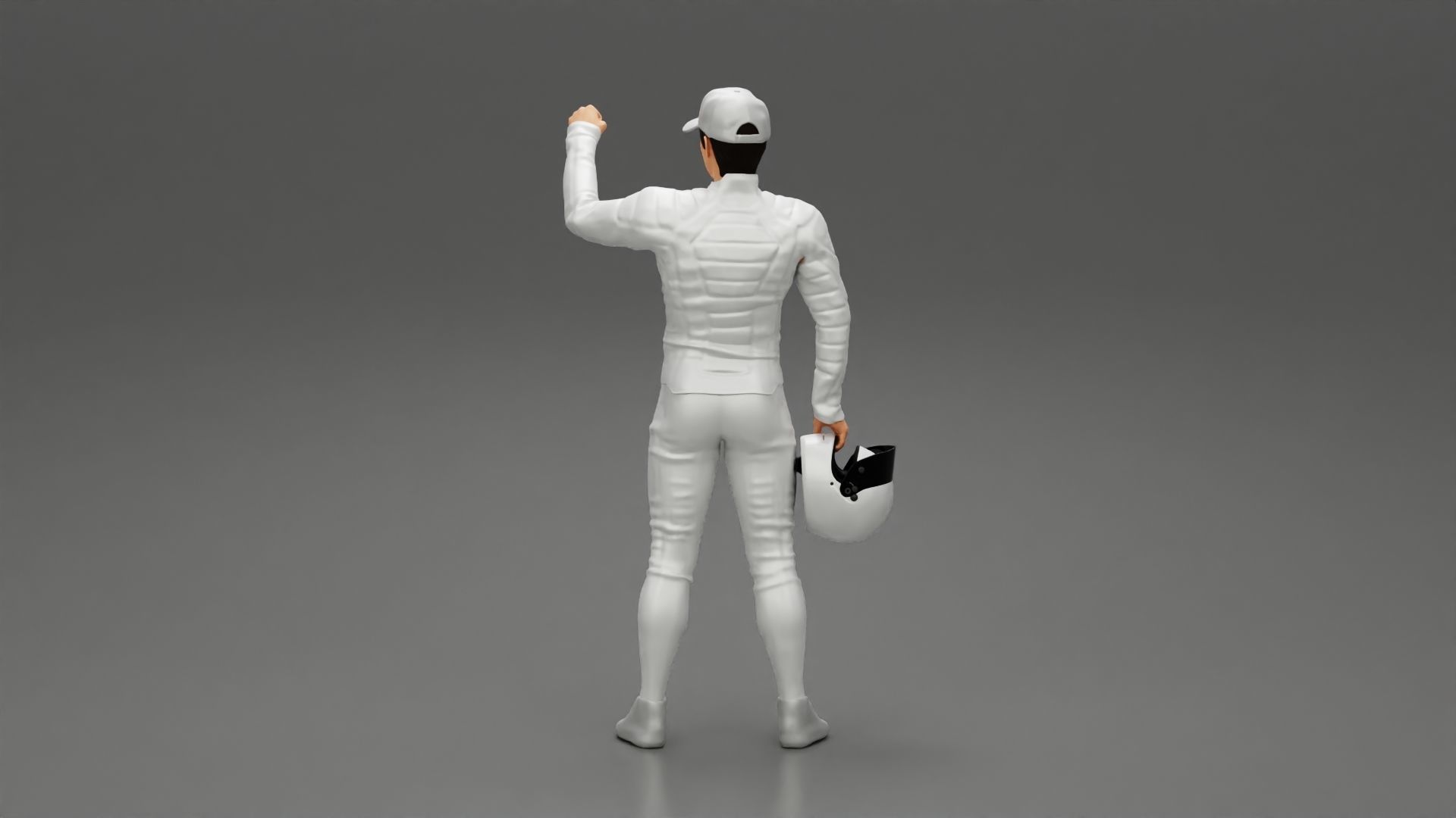 Motorbiker holding his helmet while waving his hand 3D print model_3