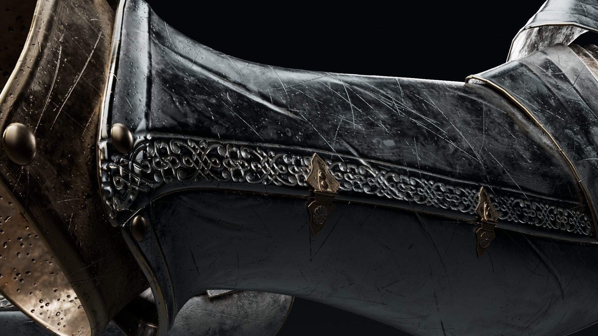  Female Knight Knee Ankle Armor MidPoly 3D model_5