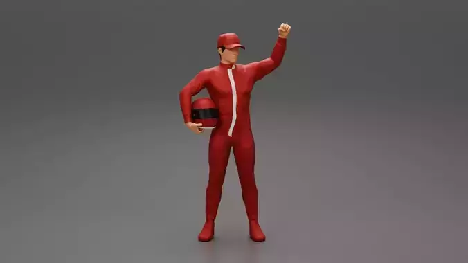 motorbiker celebrates and hold his helmet 3D print model
