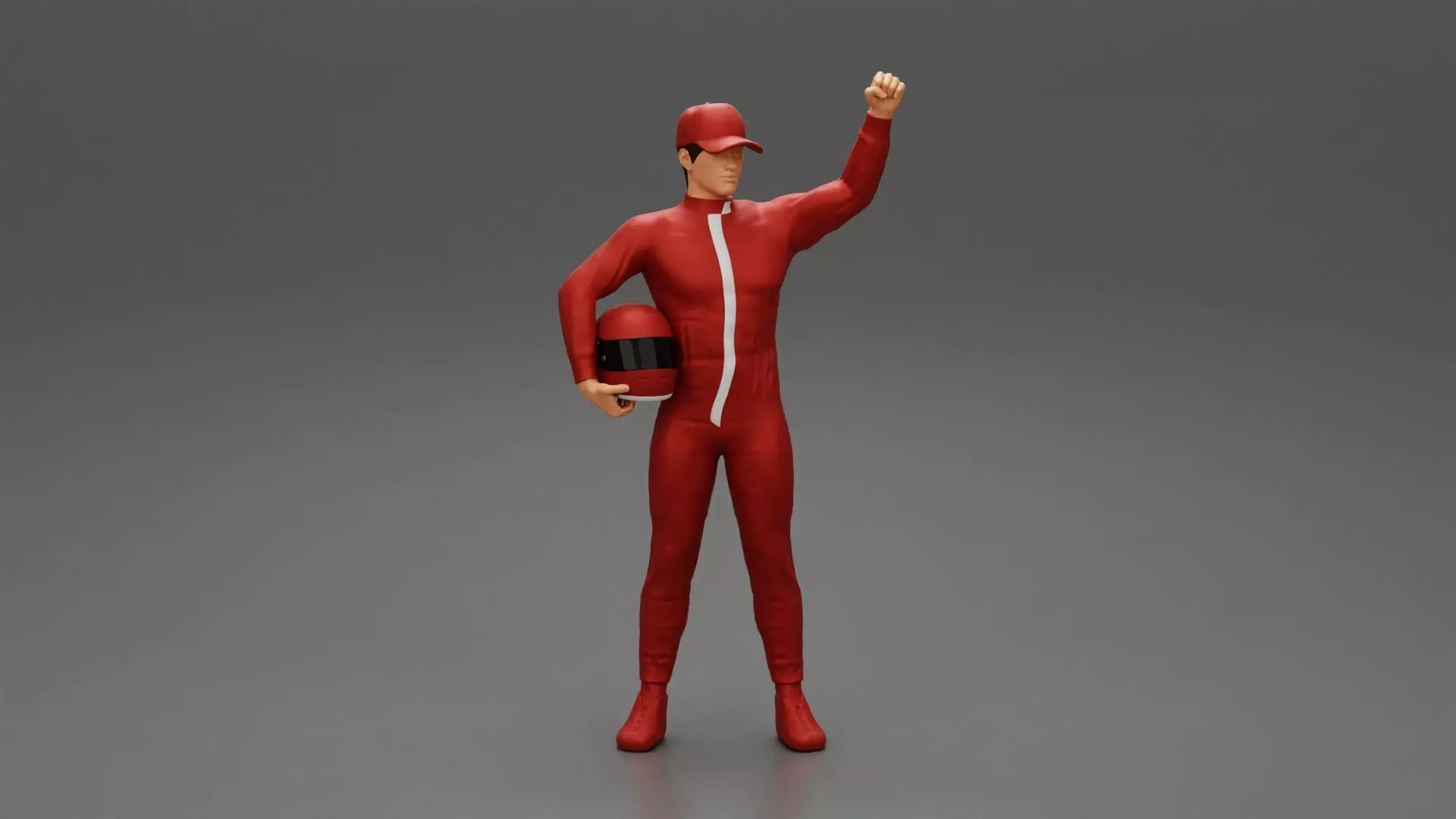 motorbiker celebrates and hold his helmet 3D print model