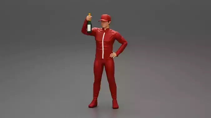 motorbiker celebrates and hold a champagne bottle 3D print model