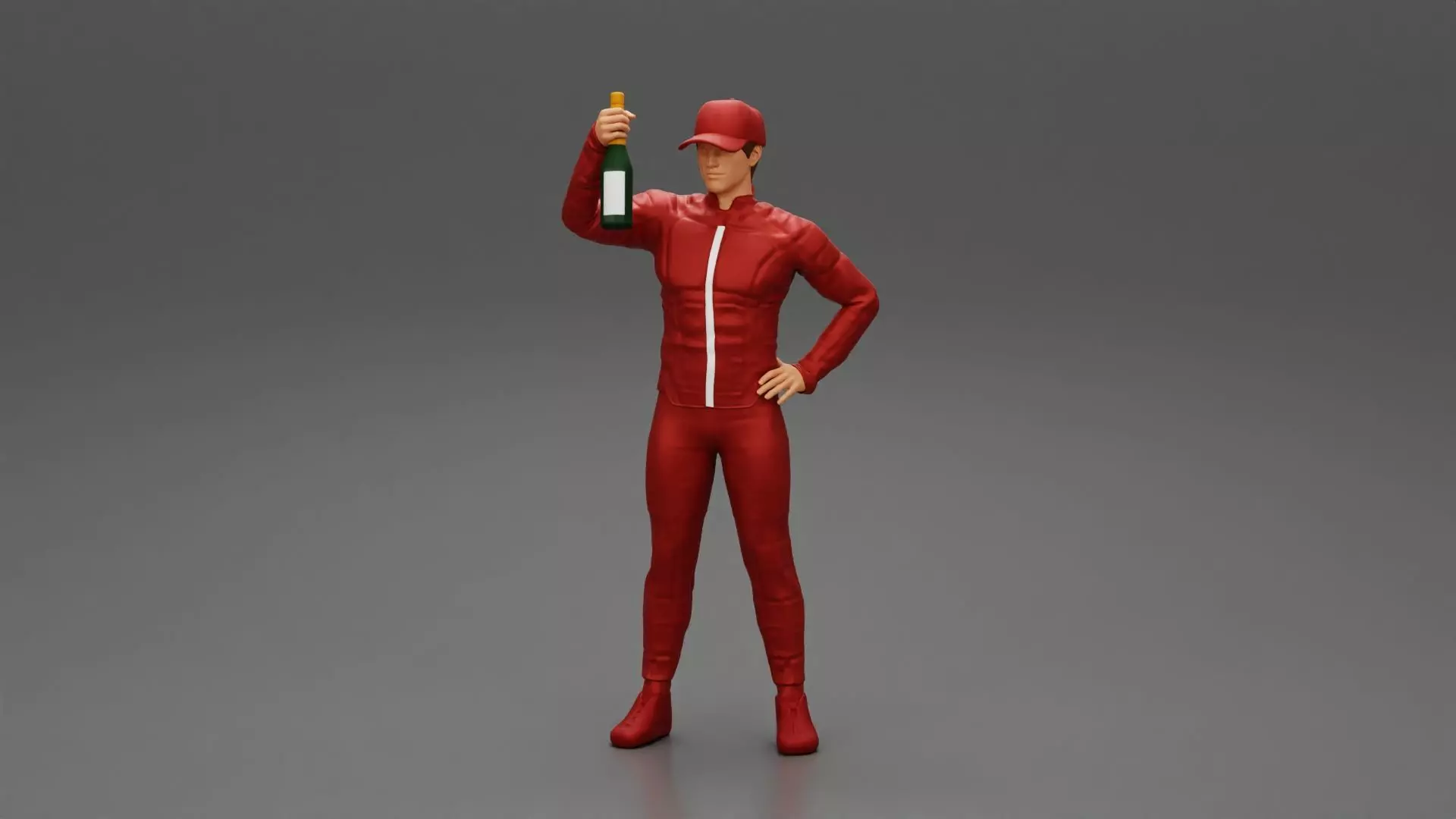 motorbiker celebrates and hold a champagne bottle 3D print model