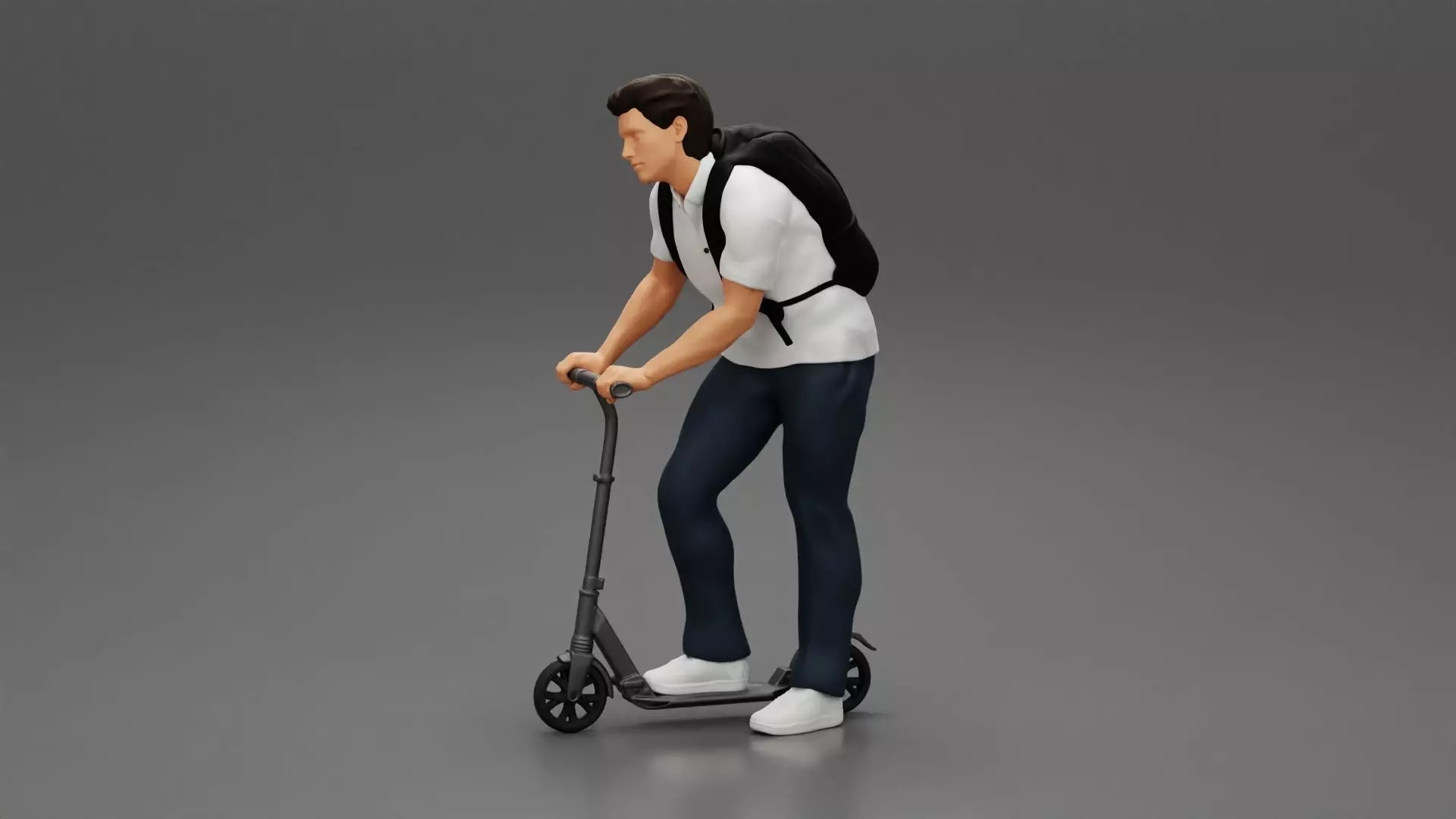 Man with backpack rolling on electric scooter 3D print model
