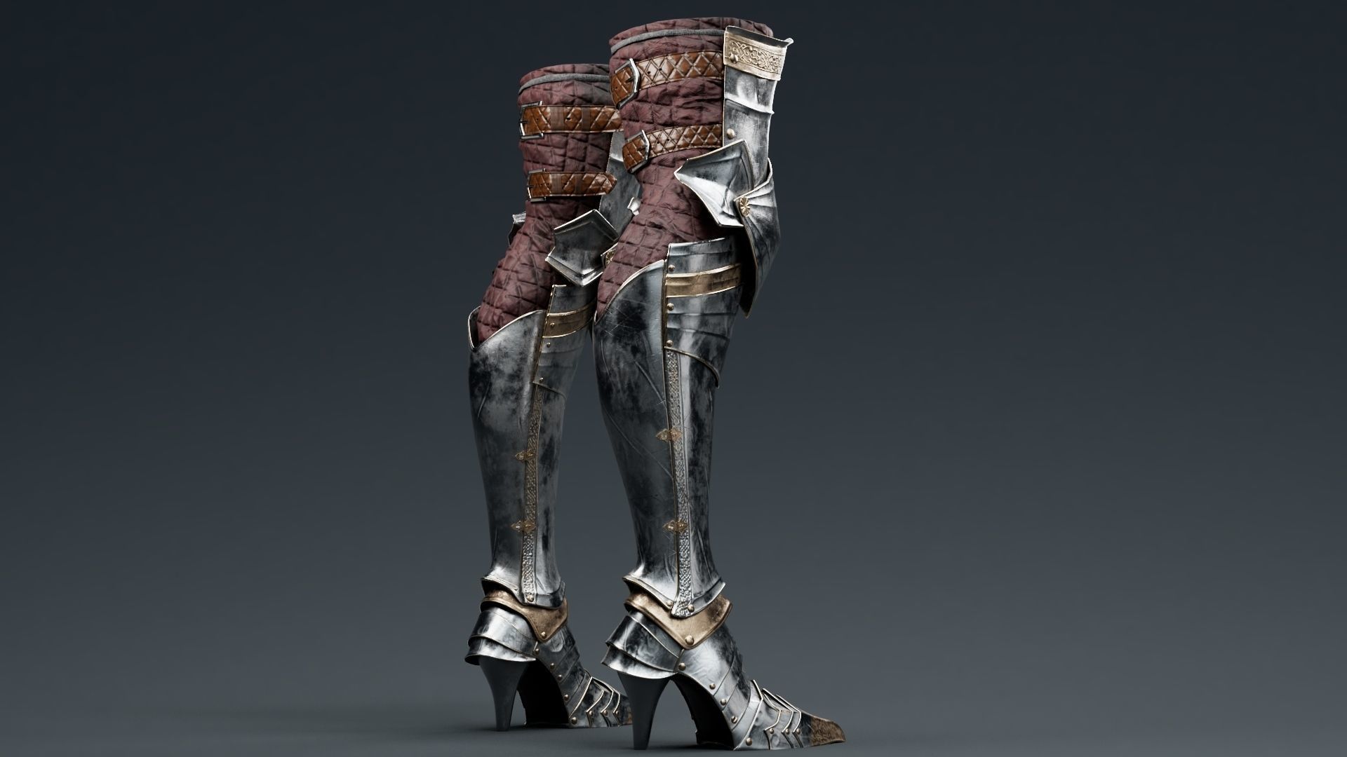 Female Knight Leg Armor Set Armor MidPoly 3D model_6
