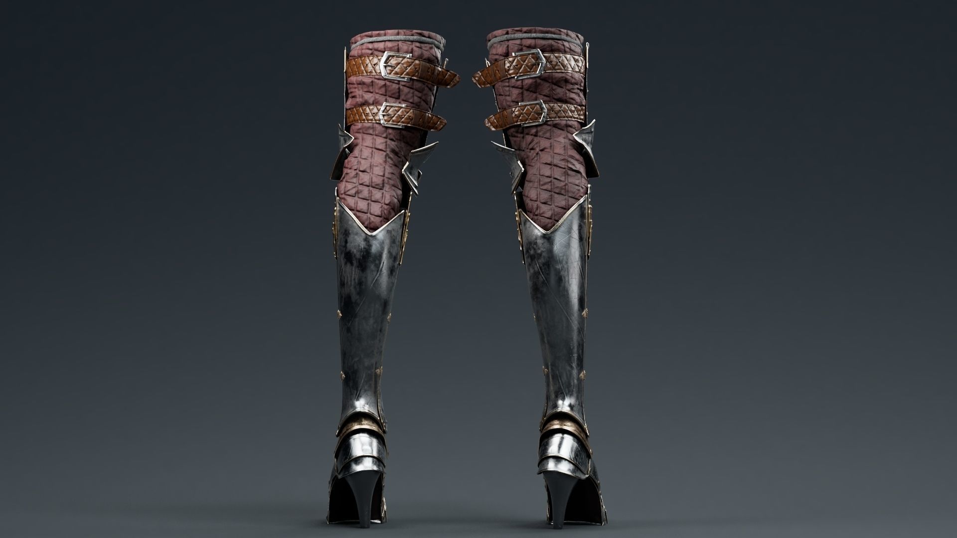 Female Knight Leg Armor Set Armor MidPoly 3D model_7
