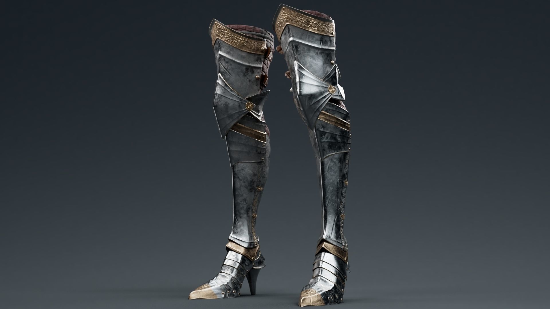 Female Knight Leg Armor Set Armor MidPoly 3D model_4