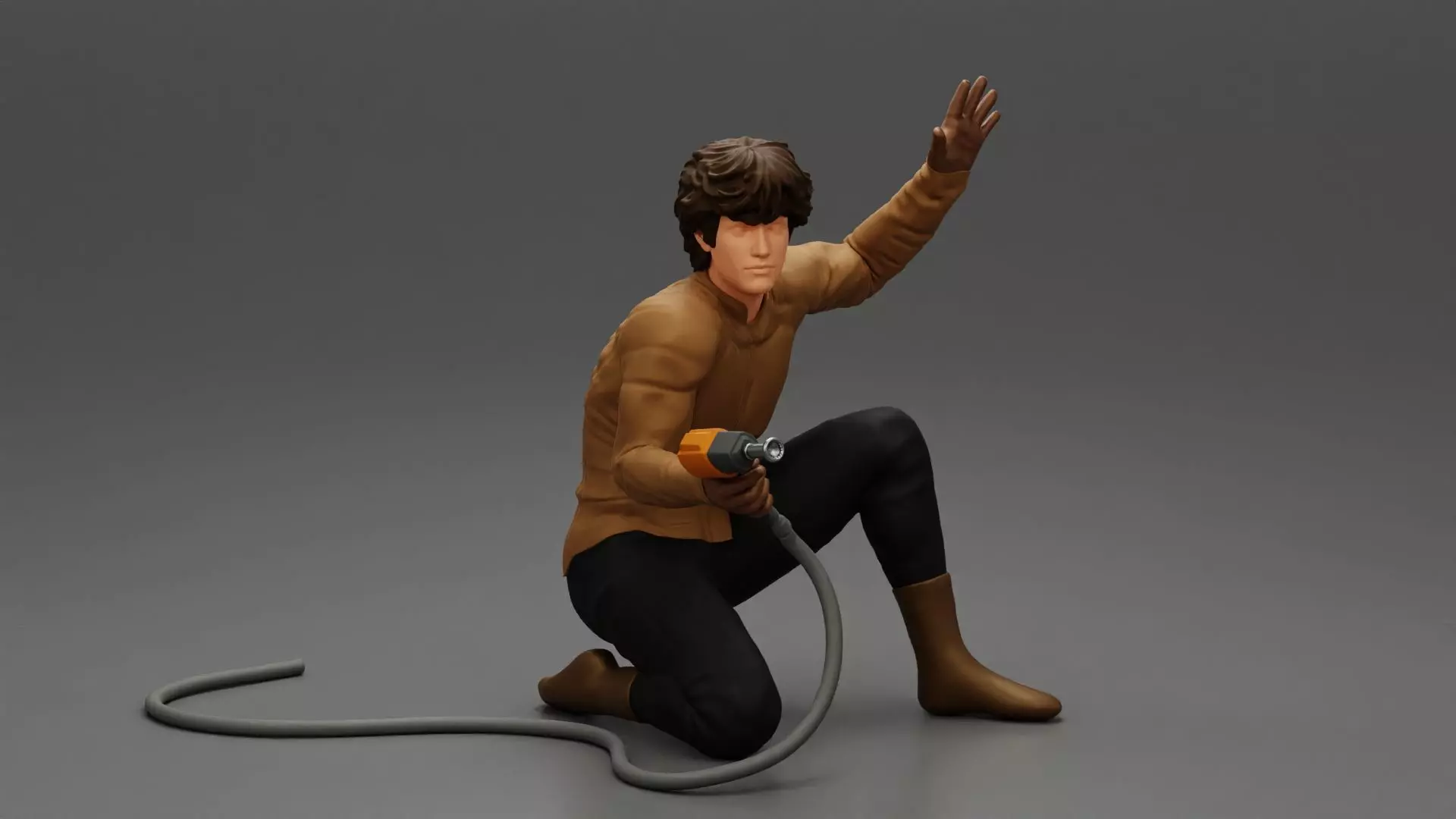 2 Serviceman removing bolt from a wheel using pneumatic gun tire 3D print model