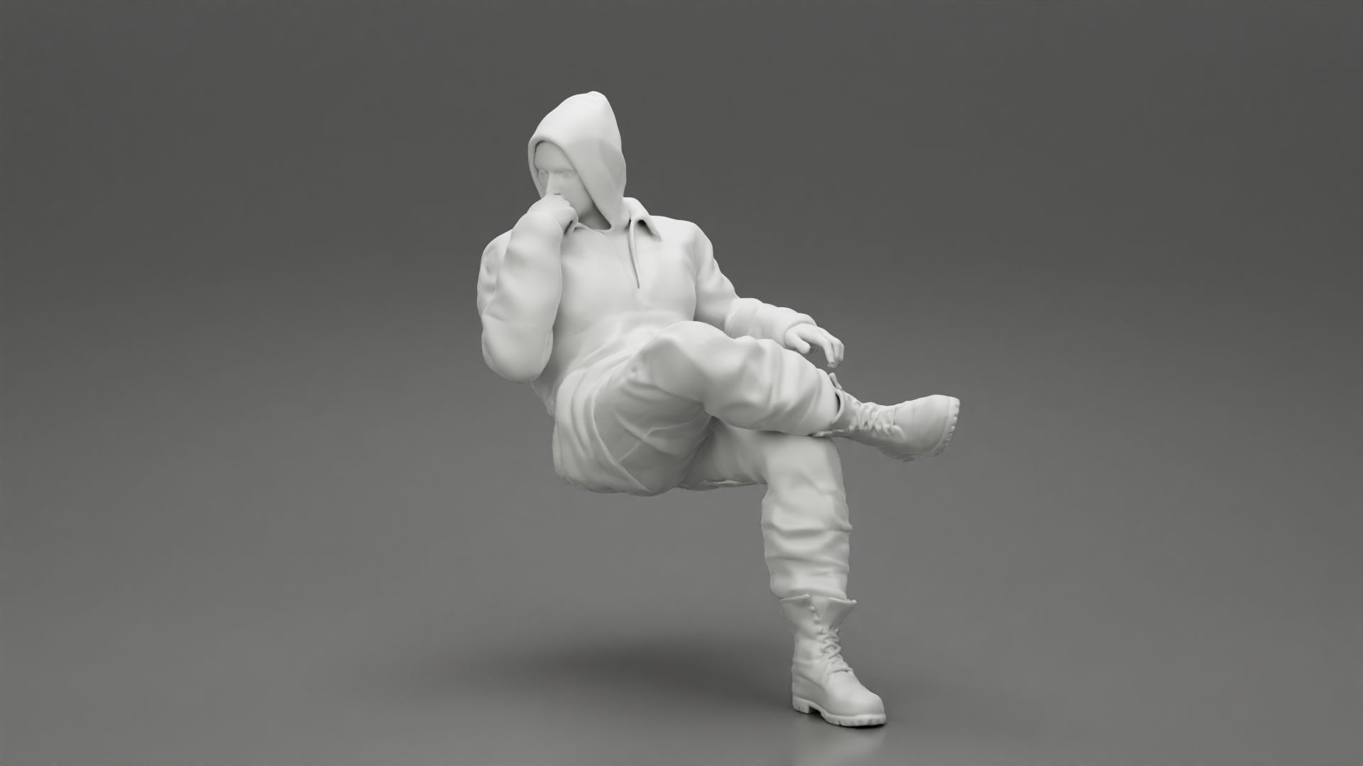 man in leather jacket sitting cross legged and thinking 3D print model_6