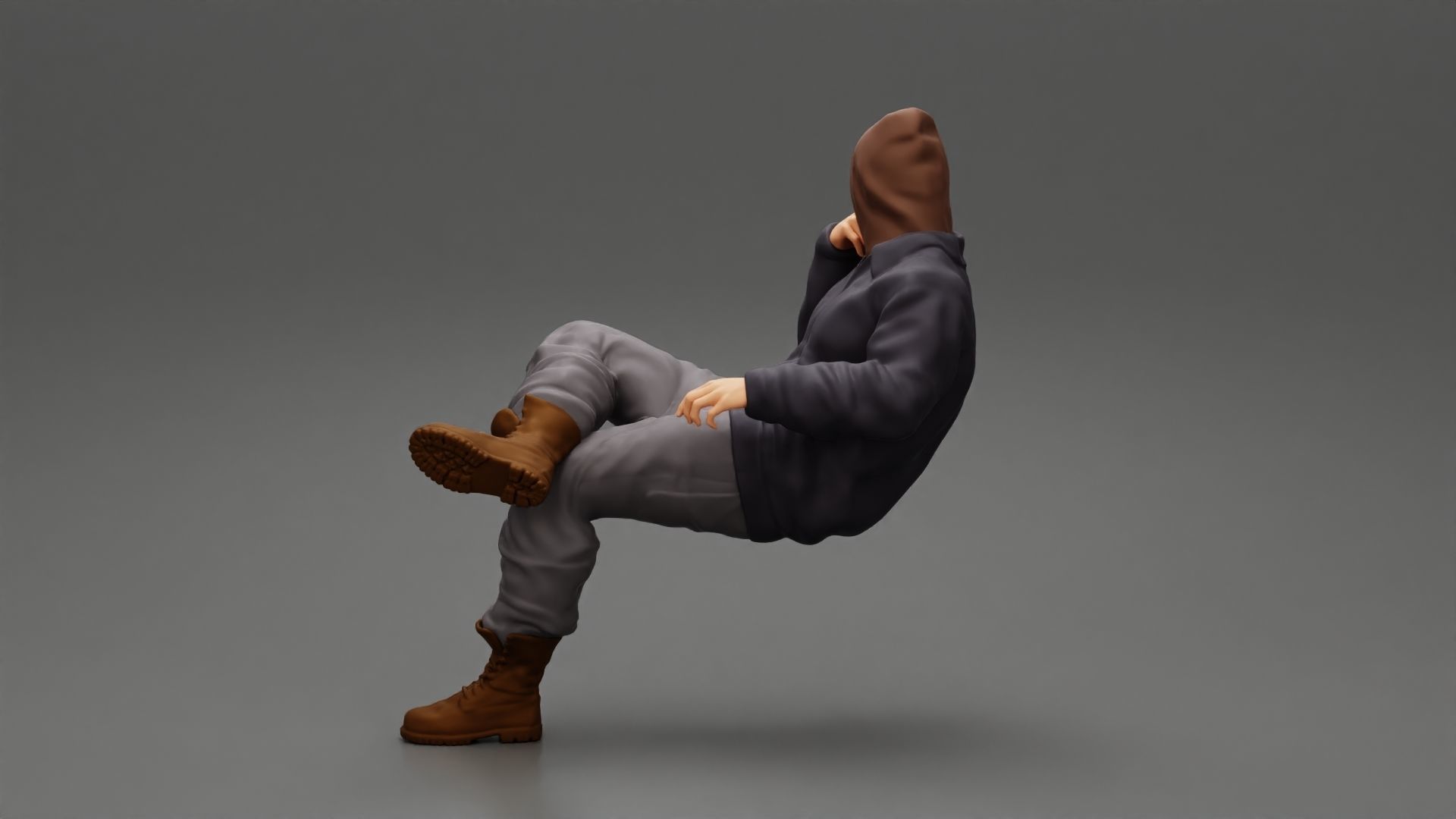 man in leather jacket sitting cross legged and thinking 3D print model_4