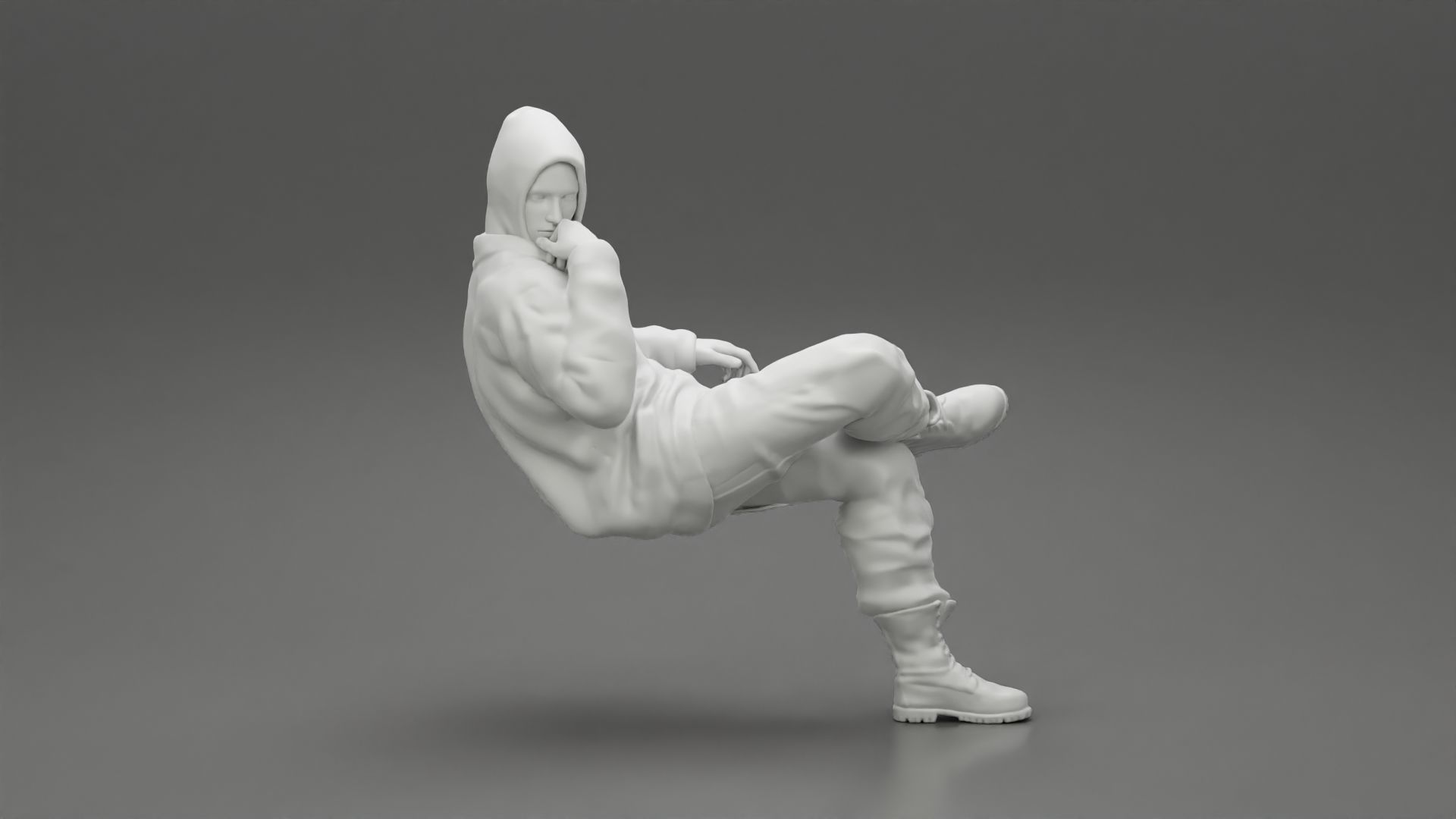 man in leather jacket sitting cross legged and thinking 3D print model_7