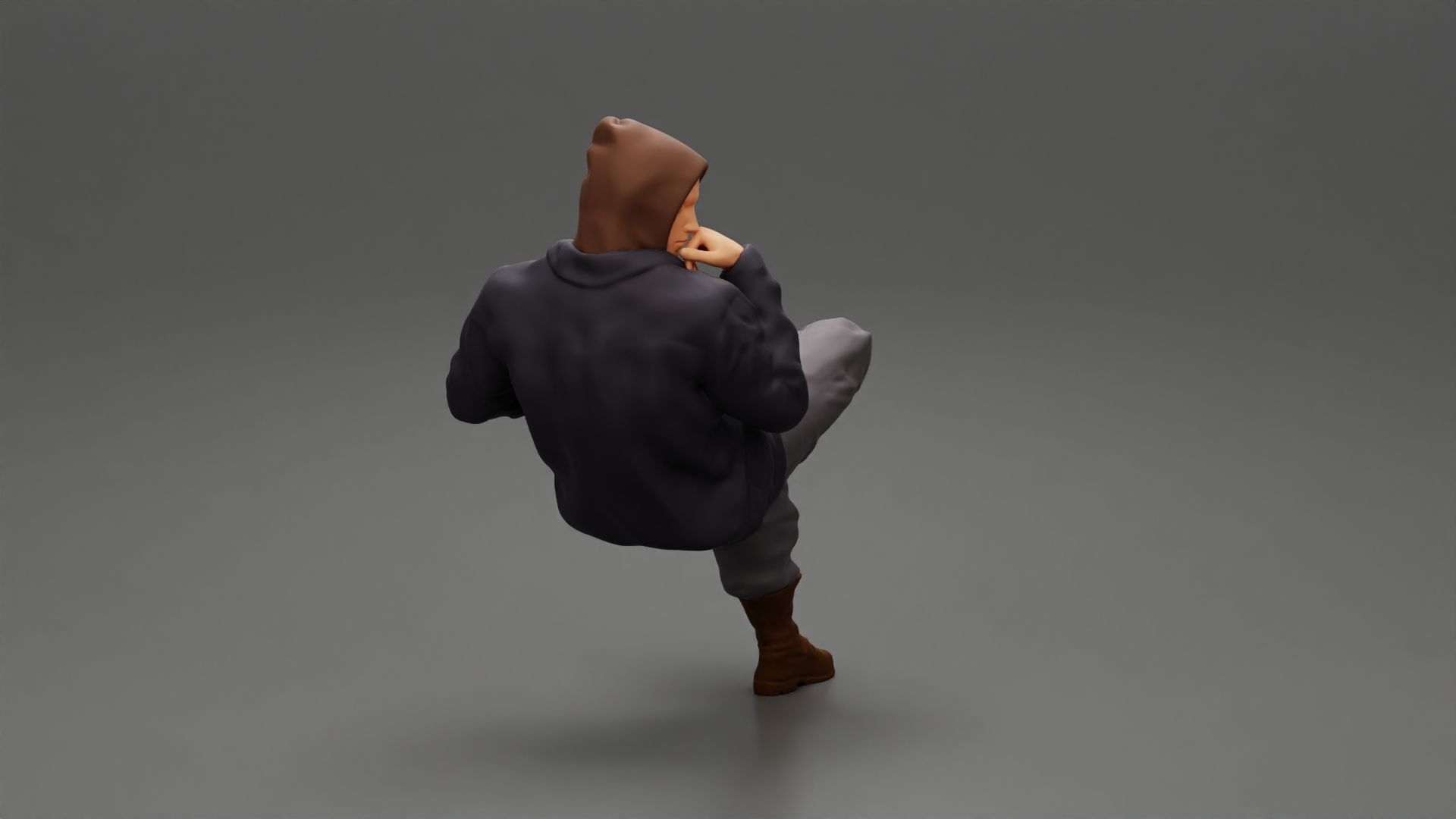 man in leather jacket sitting cross legged and thinking 3D print model_2