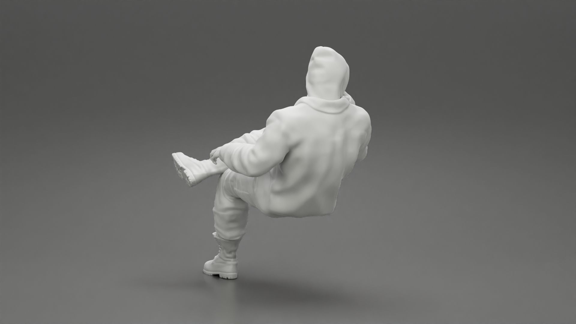 man in leather jacket sitting cross legged and thinking 3D print model_9