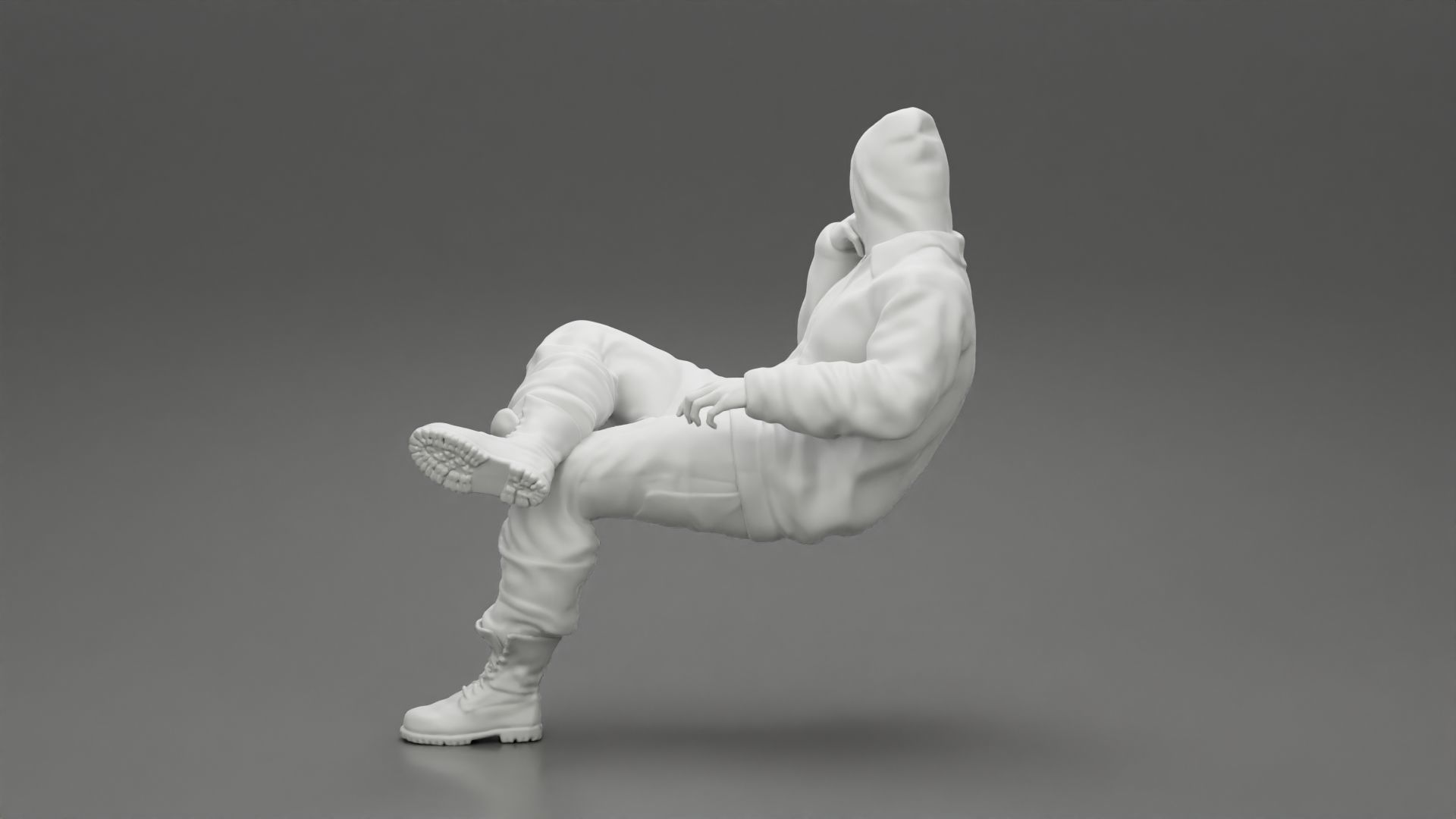 man in leather jacket sitting cross legged and thinking 3D print model_10