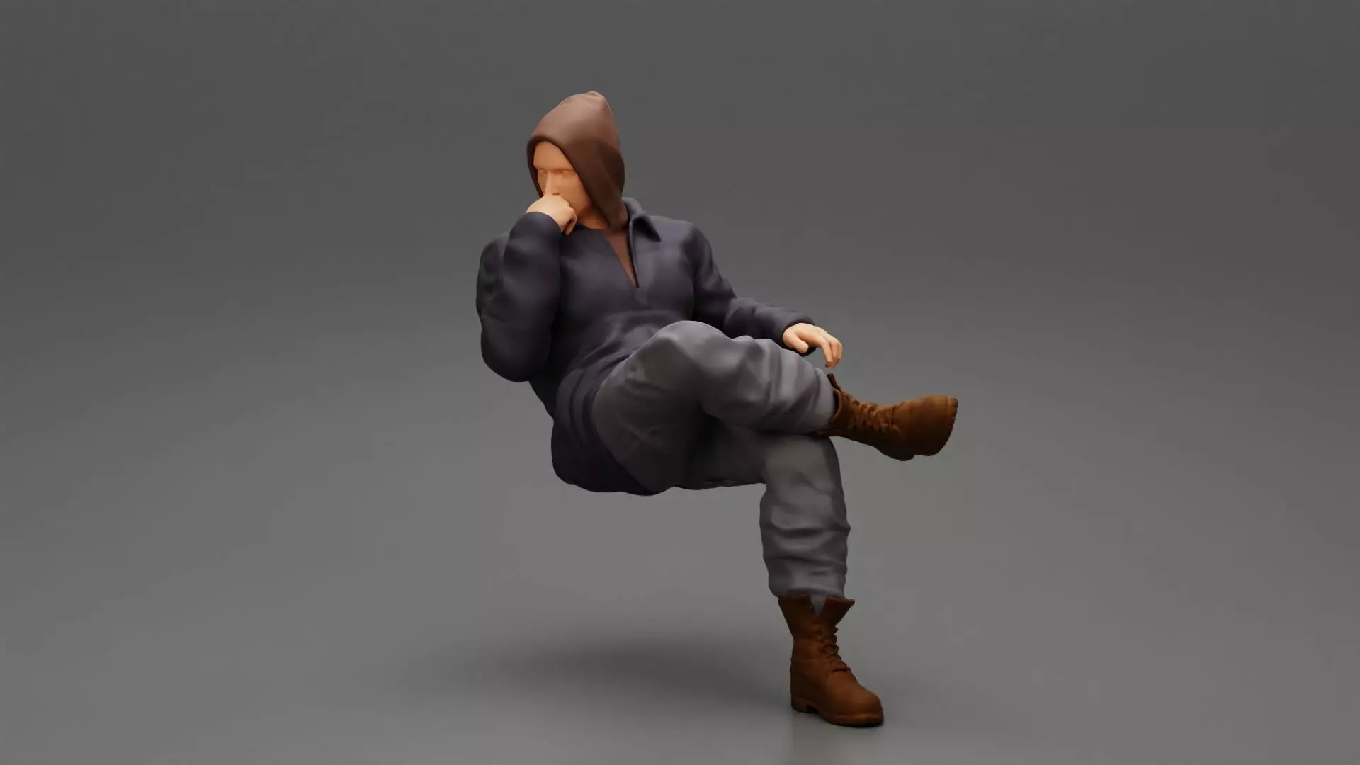 man in leather jacket sitting cross legged and thinking 3D print model_0