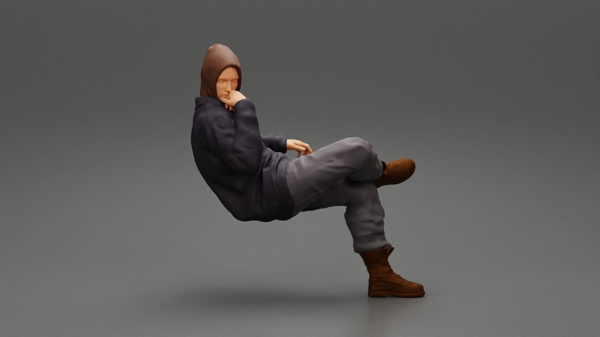 man in leather jacket sitting cross legged and thinking 3D print model_1