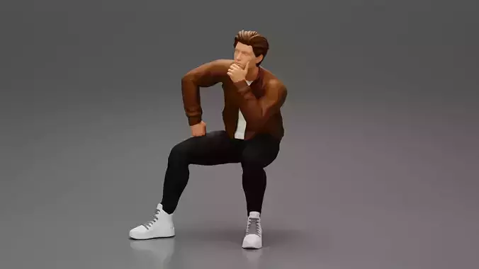 man in leather jacket sitting in thinking pose