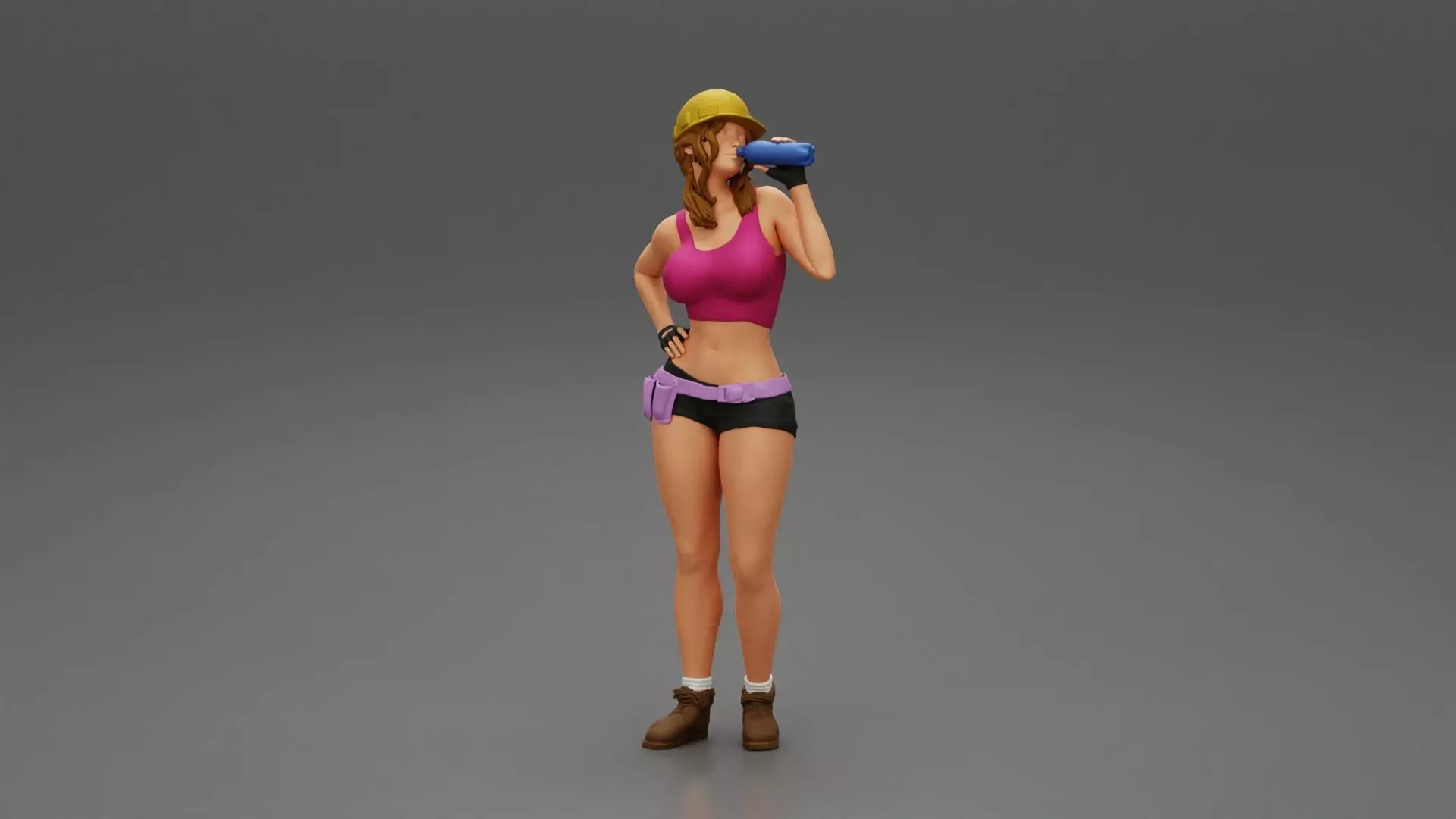 girl mechanic drinks water during a break 3D print model