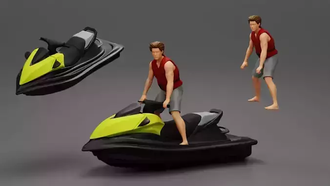 Man riding standing up on a speeding jetski 3D print model