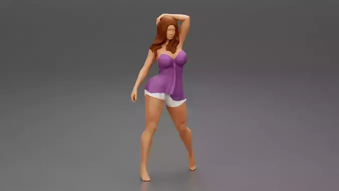 Sexy Beautiful Woman Posing Shirt and mini short