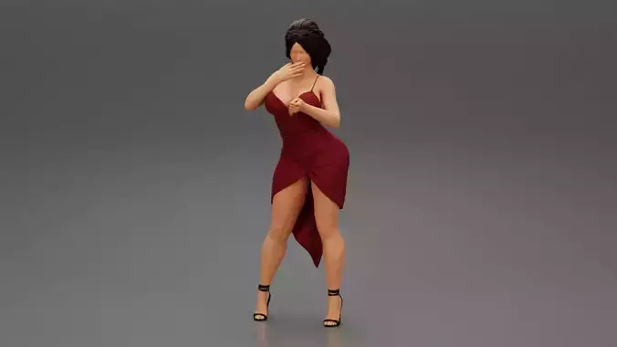 Young Woman wearing fashion dress and high heels 3D print model