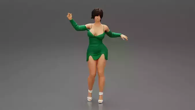 Sexy woman in long sleeve dress with short hair