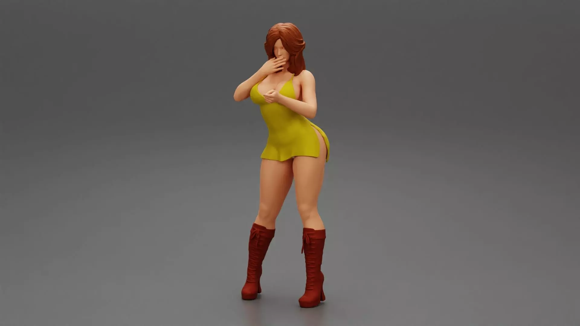 Attractive woman in mini dress and boots 3D print model