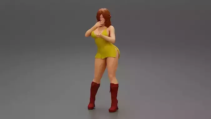 Attractive woman in sexy mini dress and boots