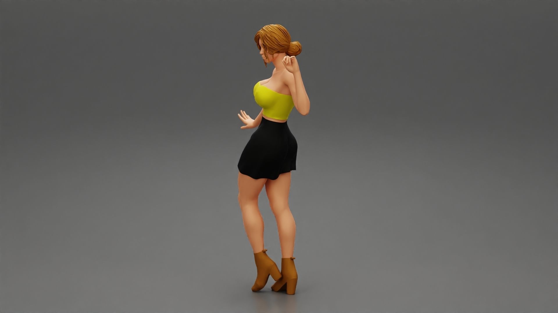 Pretty girl wearing a mini skirt and boots 3D print model_5