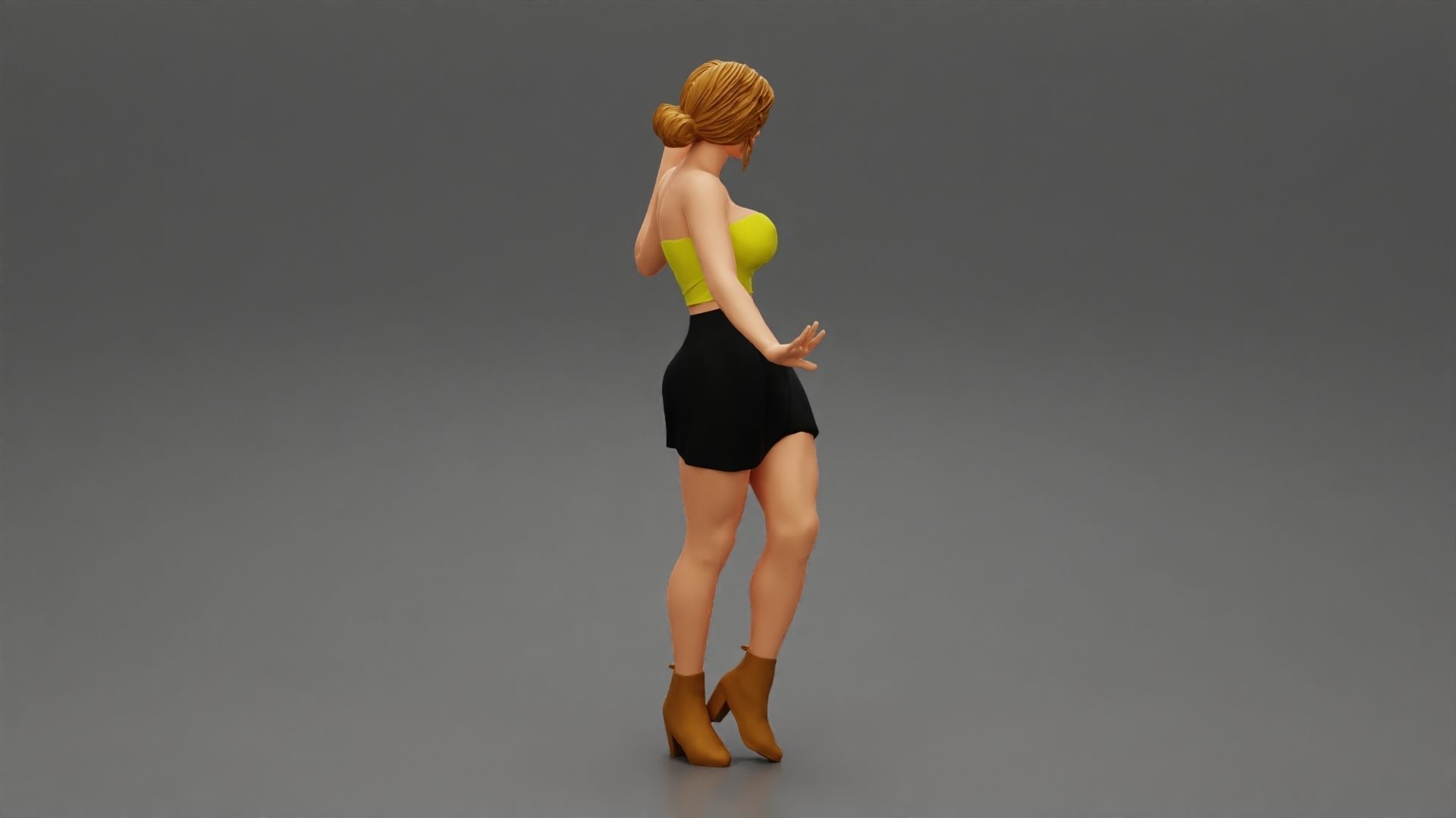 Pretty girl wearing a mini skirt and boots 3D print model_2
