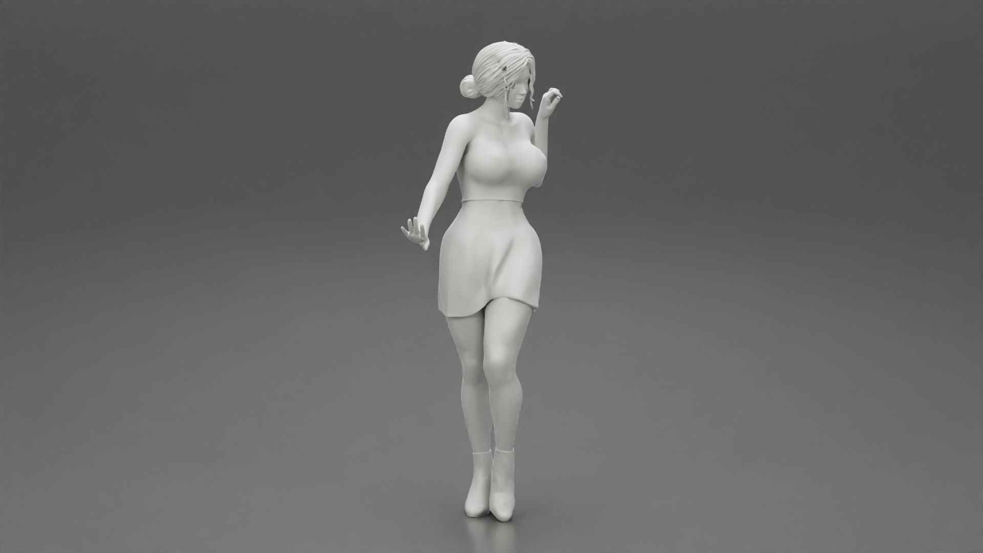 Pretty girl wearing a mini skirt and boots 3D print model_7