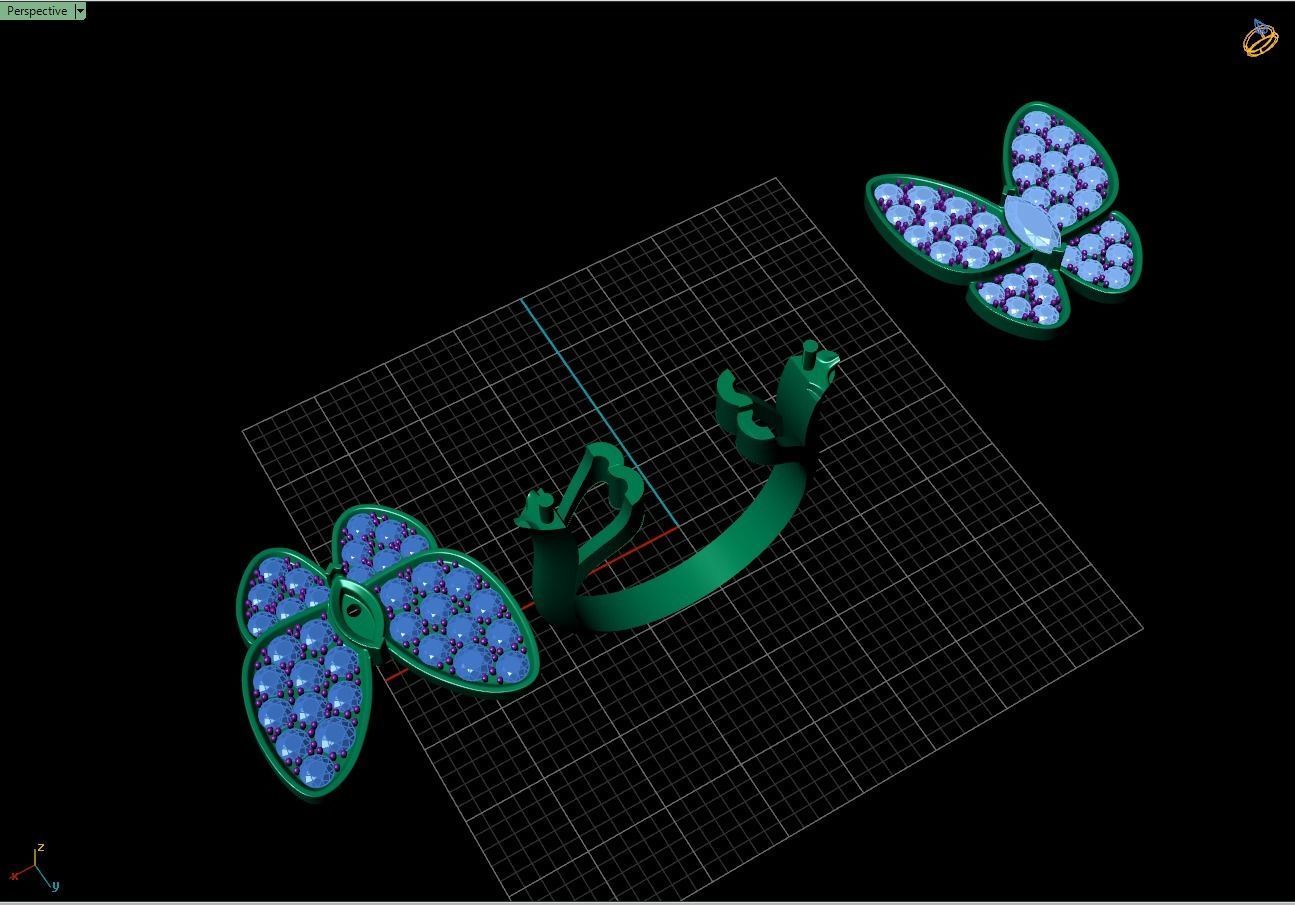 Van Cleef  Arpels  Two Butterfly Between the Finger ring  3D print model_3