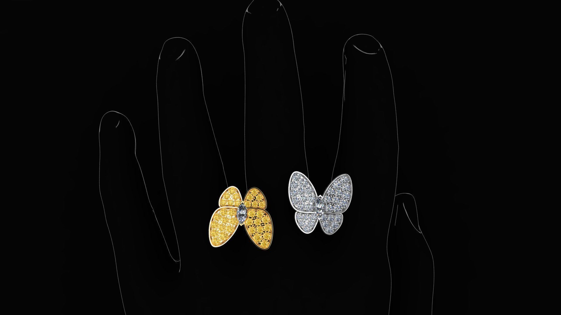 Van Cleef  Arpels  Two Butterfly Between the Finger ring  3D print model_5