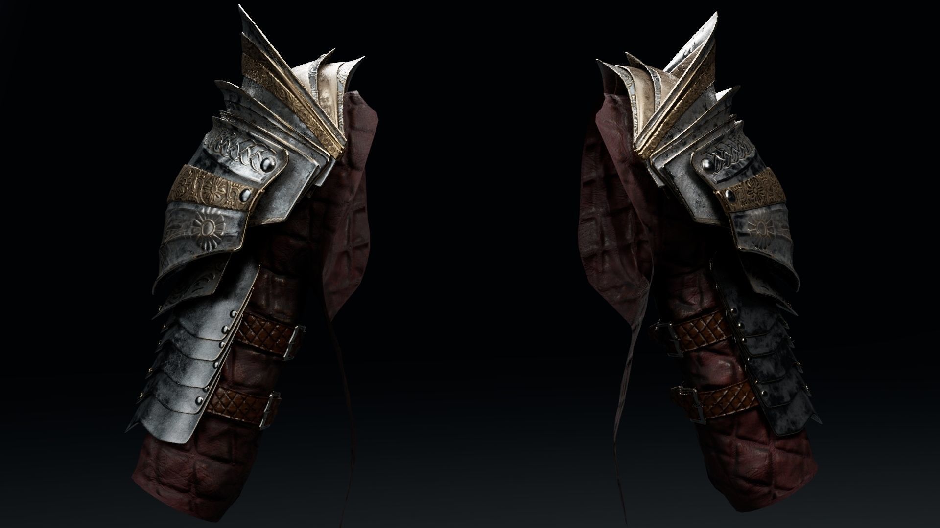 Female Knight Shoulder Armor Set MidPoly 3D model_3