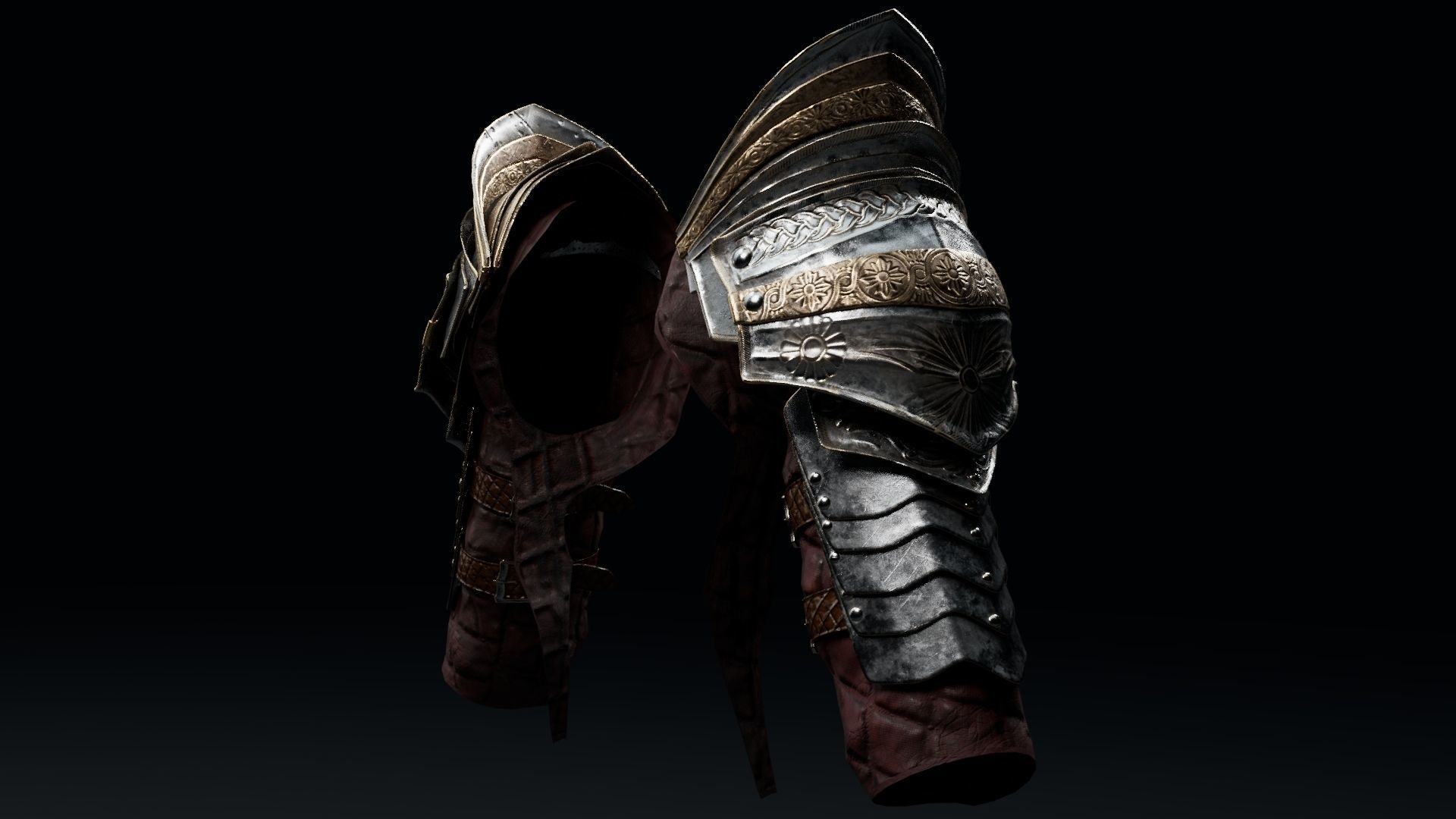 Female Knight Shoulder Armor Set MidPoly 3D model_4