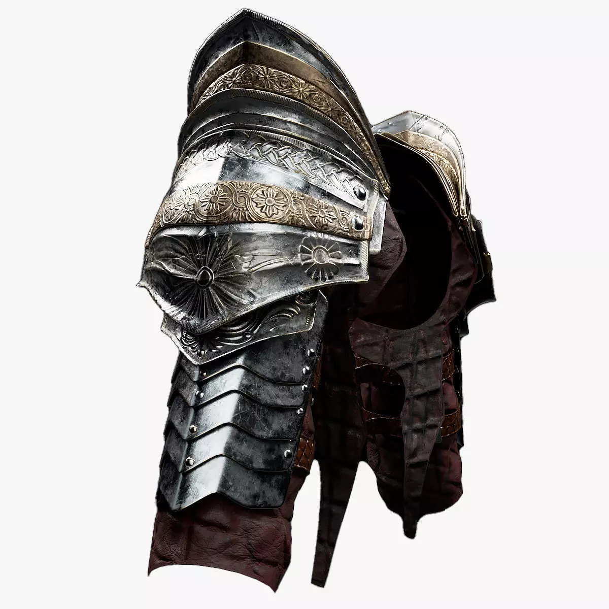 Female Knight Shoulder Armor Set MidPoly 3D model_0