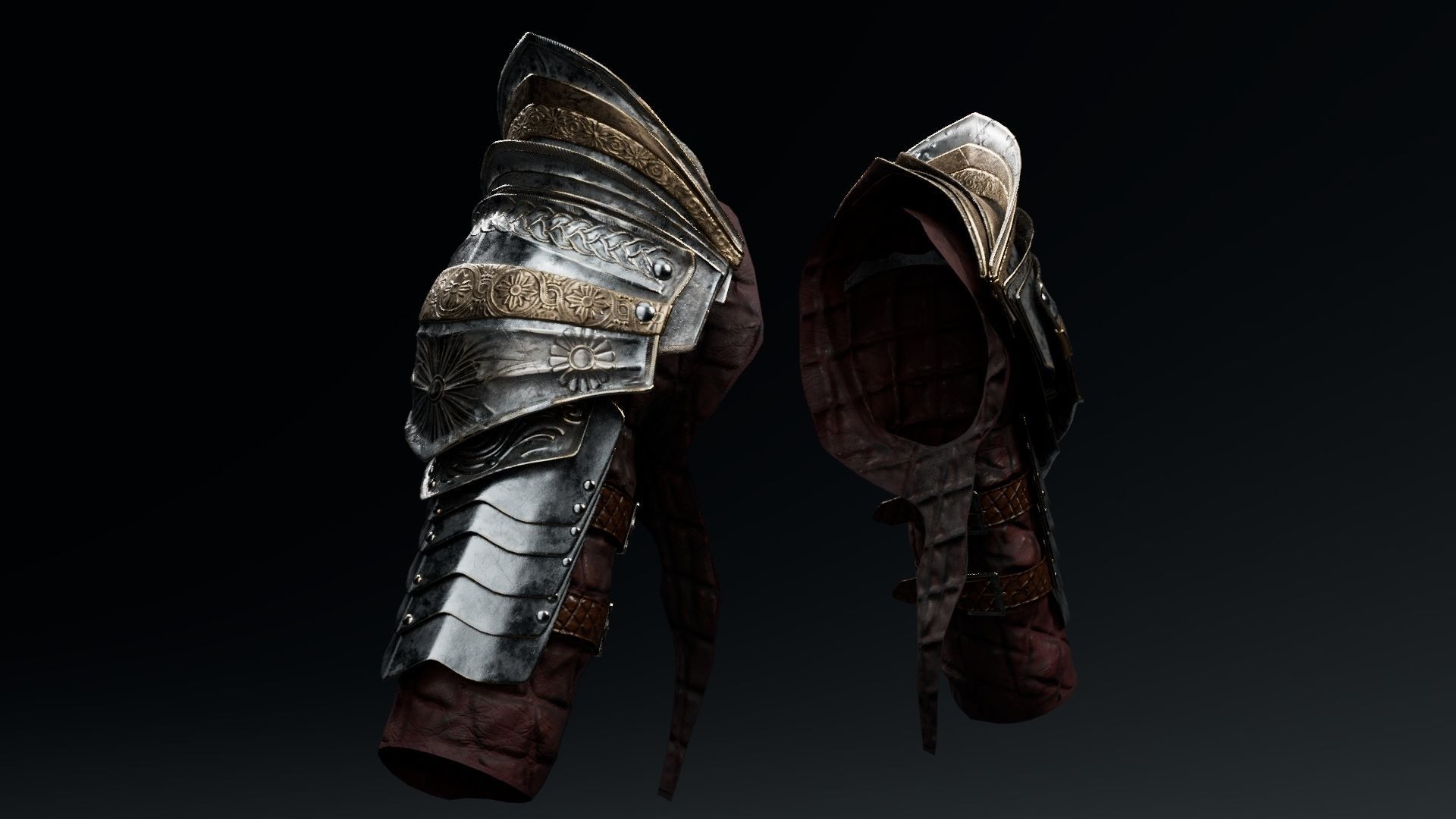 Female Knight Shoulder Armor Set MidPoly 3D model_2