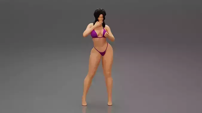 Young Woman Wearing Bikini with hairstyle pigtails