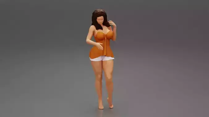 Sexy Girl in mini short and shirt looking down