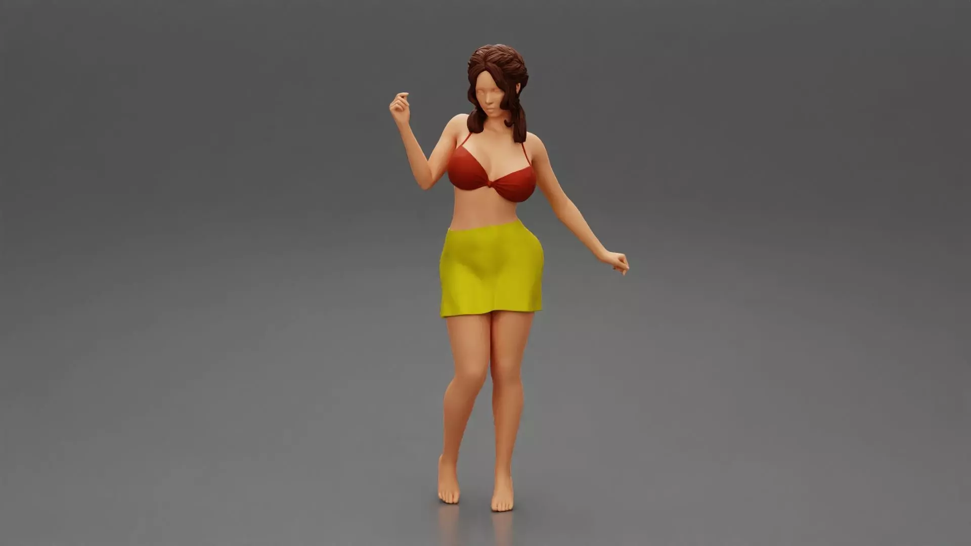Slim Woman with Beautiful Body Wearing Mini Skirt and Bra posing 3D print model