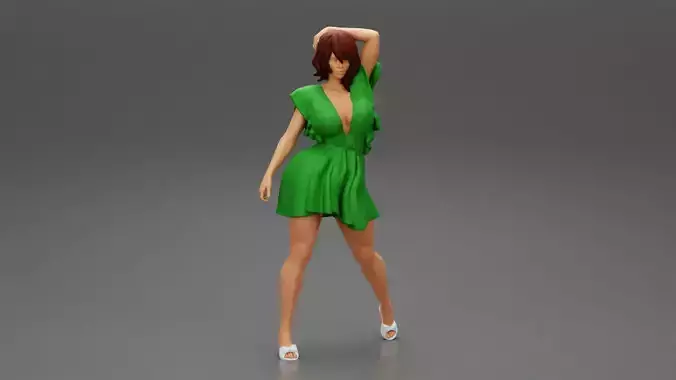 Sexy Female Summer Casual Fashion in V Neck dress posing