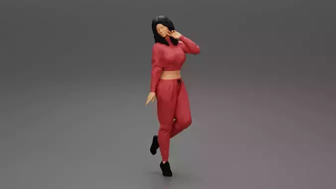 Sexy athletic lady sporty girl standing in sportswear clothes 3D print model