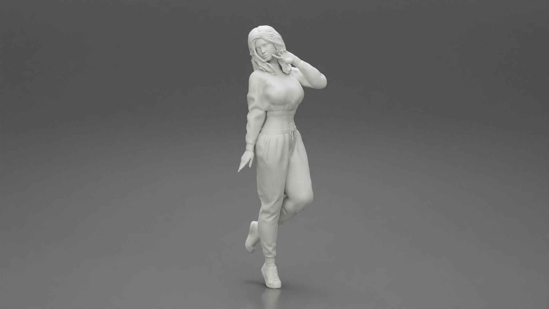 Sexy athletic lady sporty girl standing in sportswear clothes 3D print model_6