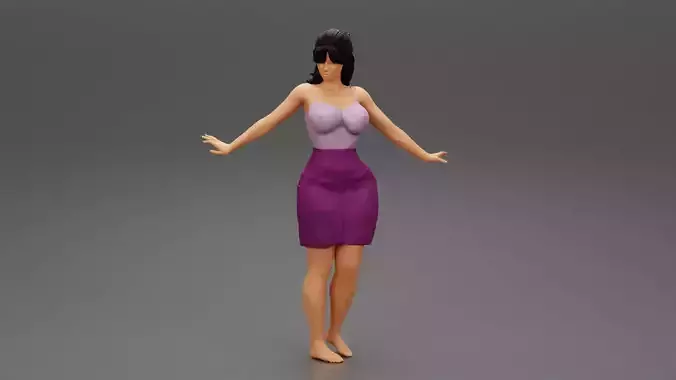 beautiful woman skirt and shirt with open hands