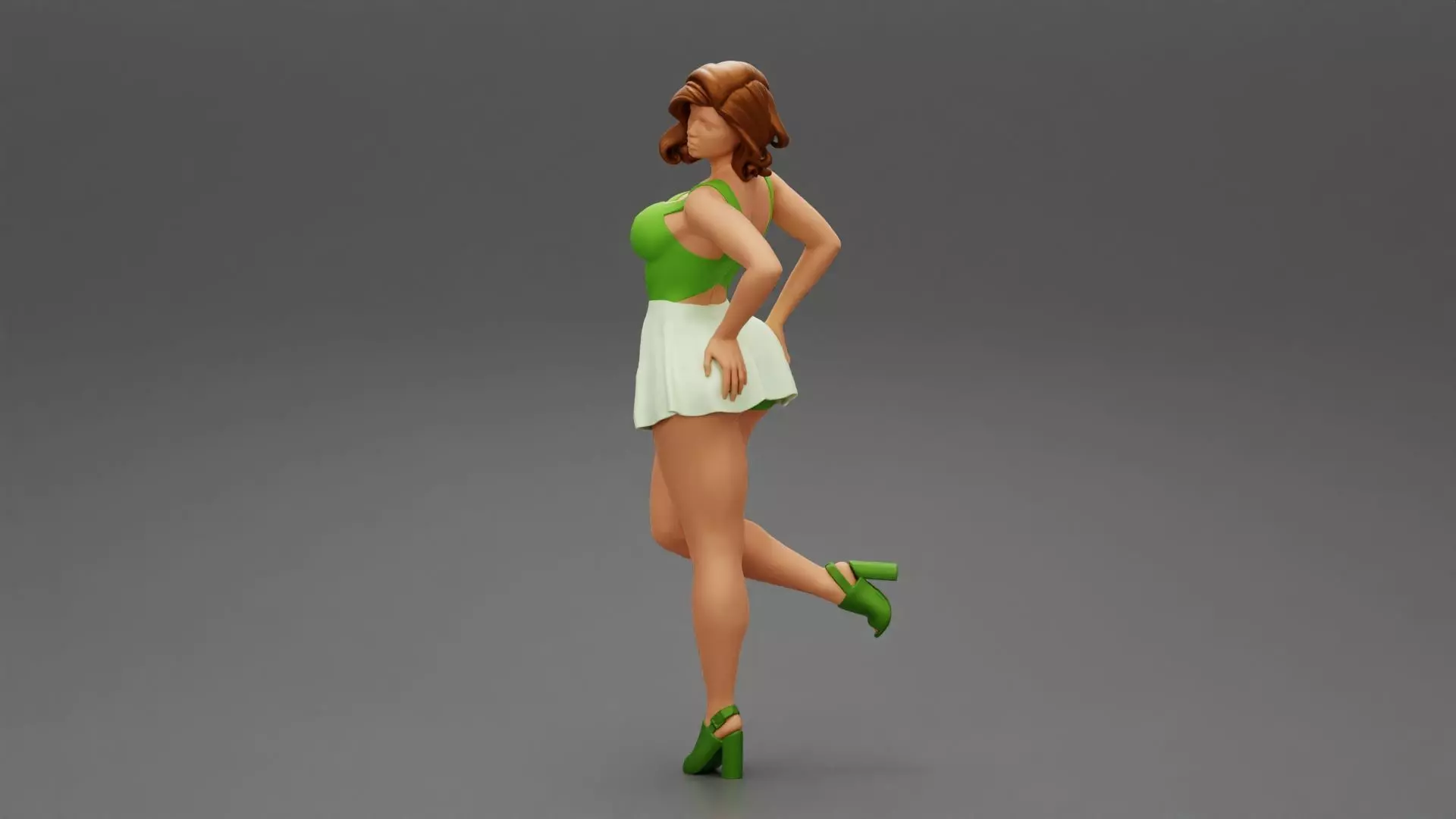 Attractive Young Woman In A Short Skirt With Her Hands On Hips 3D print model