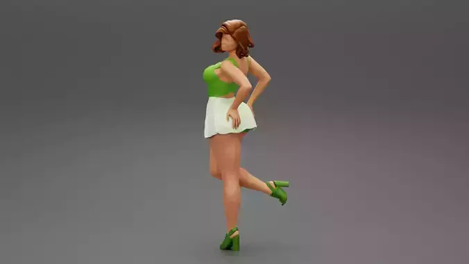 Attractive Young Woman In A Short Skirt With Her Hands On Hips