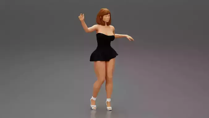Sexy young girl in mini skirt dress and high heels 3D print model